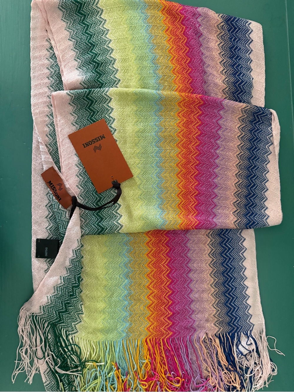 Missoni Multicolor Zigzag Fringe Wrap with Pink Green Blue Yellow Accents